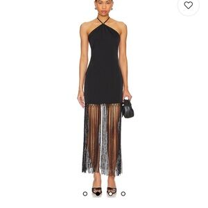 House of Harlow 1960 Black Backless Fringe Dress